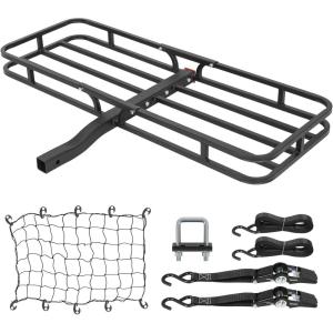 imageWEIZE 53 x 19 x 418 Inch Hitch Cargo Carrier 500 lbs Capacity Steel Hitch Cargo Rack Basket with Net Strap Tightener for Car SUV Truck Traveling Camping 2 ReceiverHITCH BASKET 53