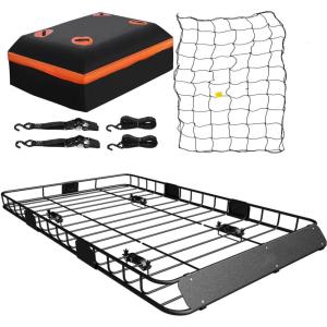 imageWEIZE 53 x 19 x 418 Inch Hitch Cargo Carrier 500 lbs Capacity Steel Hitch Cargo Rack Basket with Net Strap Tightener for Car SUV Truck Traveling Camping 2 ReceiverROOF BASKET 54 with Bag  Net  Straps