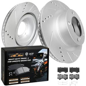 imageWEIZE Front Truck amp Tow Brake Kit Carbon Fiber Ceramic Brake Pads amp DrilledSlotted Brake Rotor Fit for Toyota Tundra