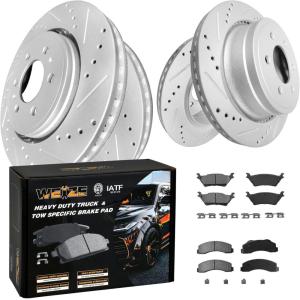 imageWEIZE Front and Rear Truck amp Tow Brake Rotors Kit Carbon Fiber Ceramic Brake Pads and DrilledSlotted Brake Disc Fit For Ford F150