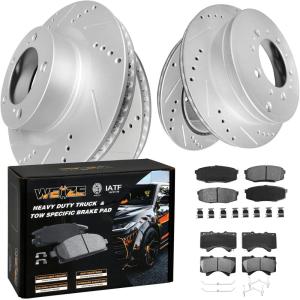 imageWeize w Front and Rear Drilled amp Slotted Brake Rotors  Ceramic Brake Pads Kit Fit for 20072021 Toyota Tundra Land Cruiser Sequoia 20162021 Lexus LX570