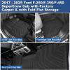 imageWEIZE Floor Mats Compatible with F250F350 All Weather Floor Liners for 20172024 2025 Ford F250F350 SuperCrew Cab Rear with Under Seat Fold Flat StorageSet of 3